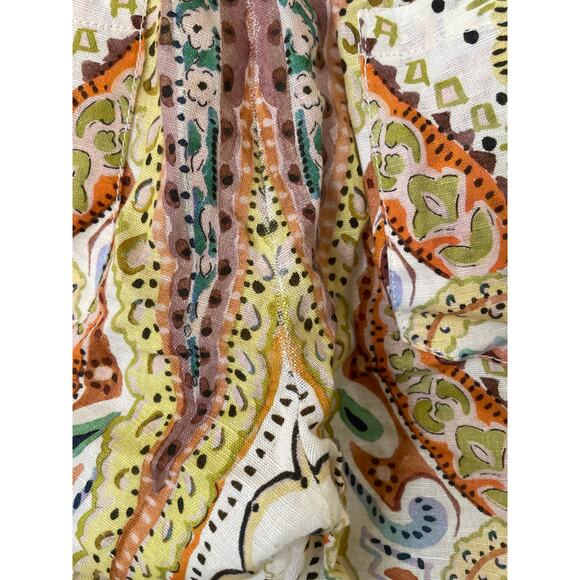 Zara Linen Blend Paisley Printed Cream and Earthtone Flare Leg Pants • Size XS - Picture 5 of 5